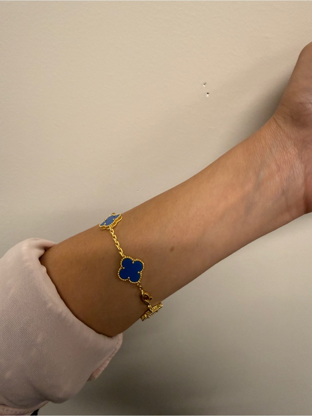 Gold-Tone Blue Clover Link Bracelet